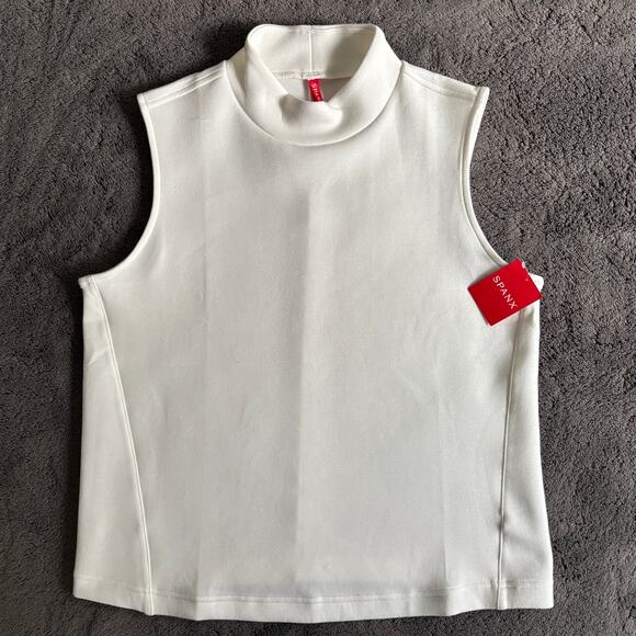 SPANX Tops - NEW Spanx Airluxe Sleeveless Mock Neck Tank Ivory Medium Shirt Soft Comfort NWT